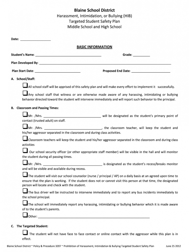 Editable Student Safety Plan Template Doc