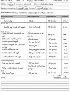 Printable Swimming Lesson Plan Template Sample