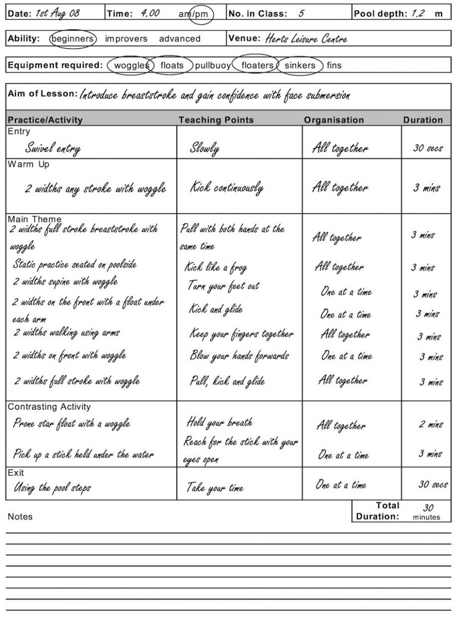 Free Swimming Lesson Plan Template Word