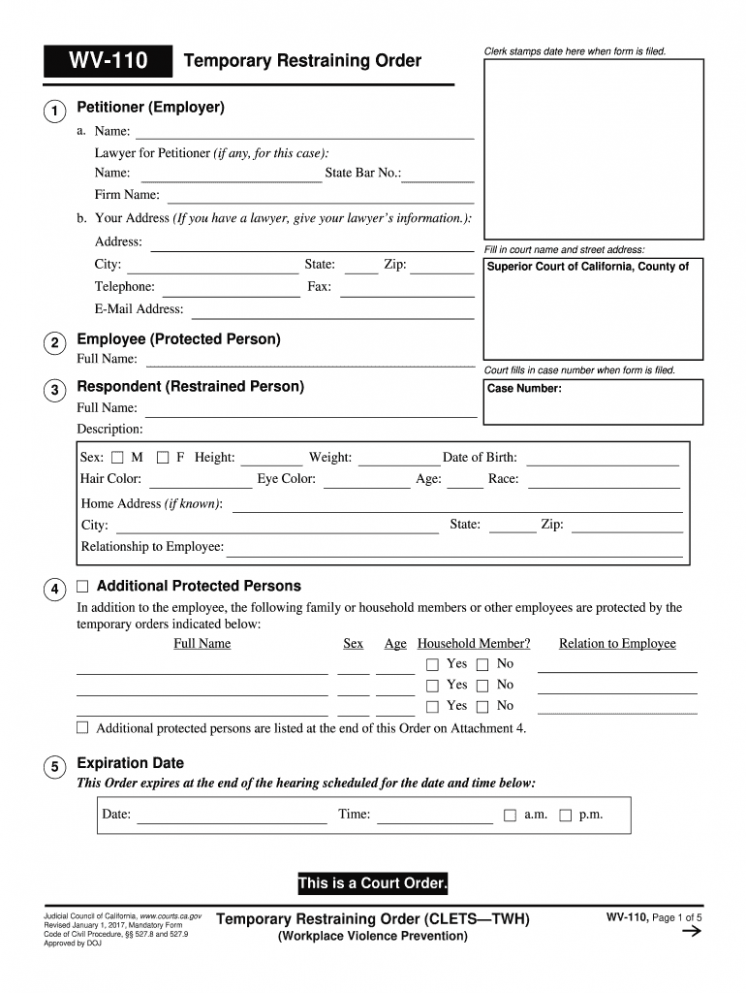 Editable Temporary Restraining Order Template PDF