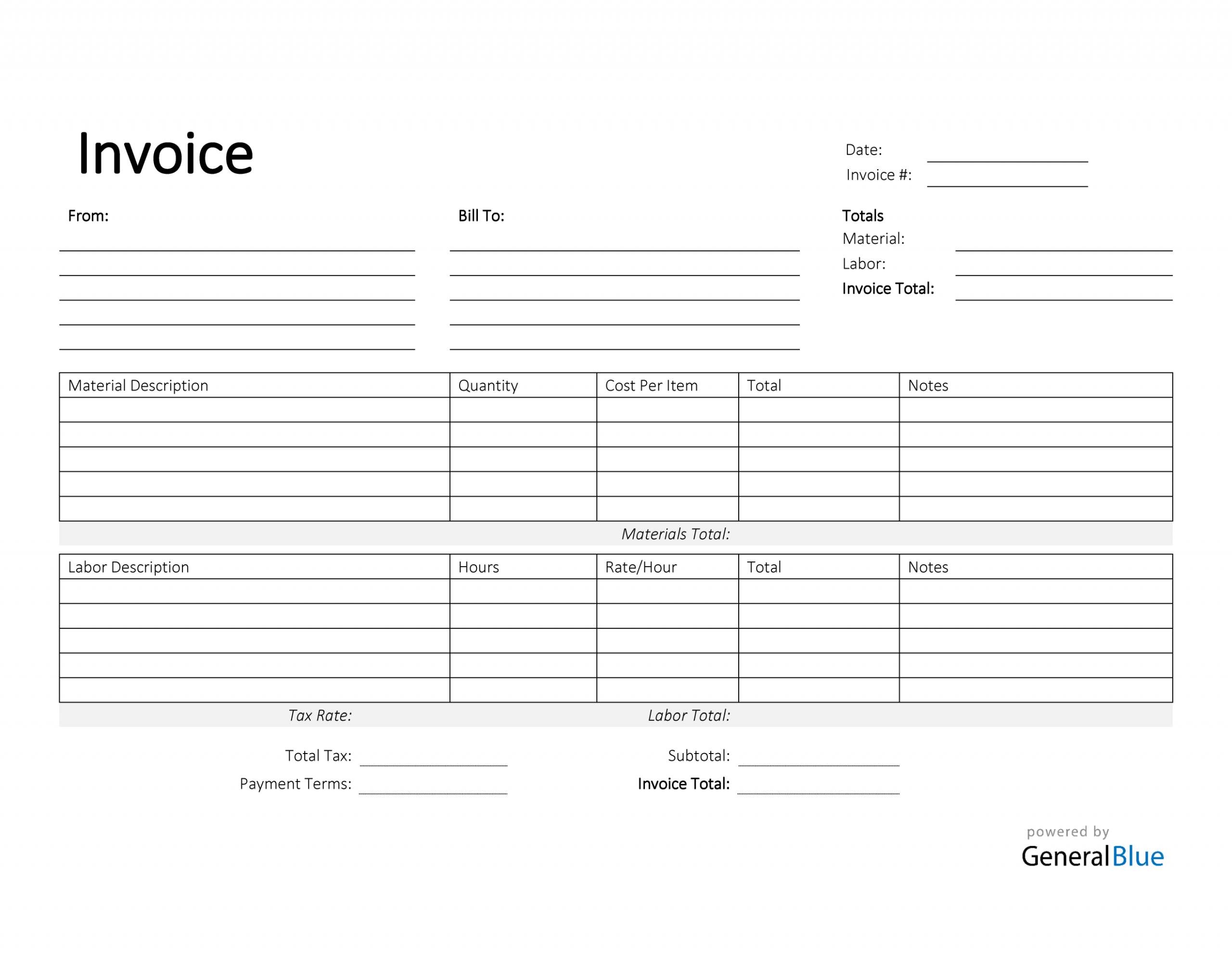 Sample Time And Material Invoice Template PDF