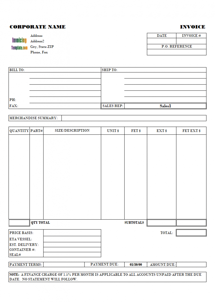Sample Tire Invoice Template PDF