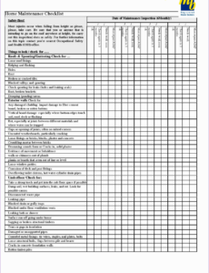 Printable Tool Maintenance Schedule Template Sample