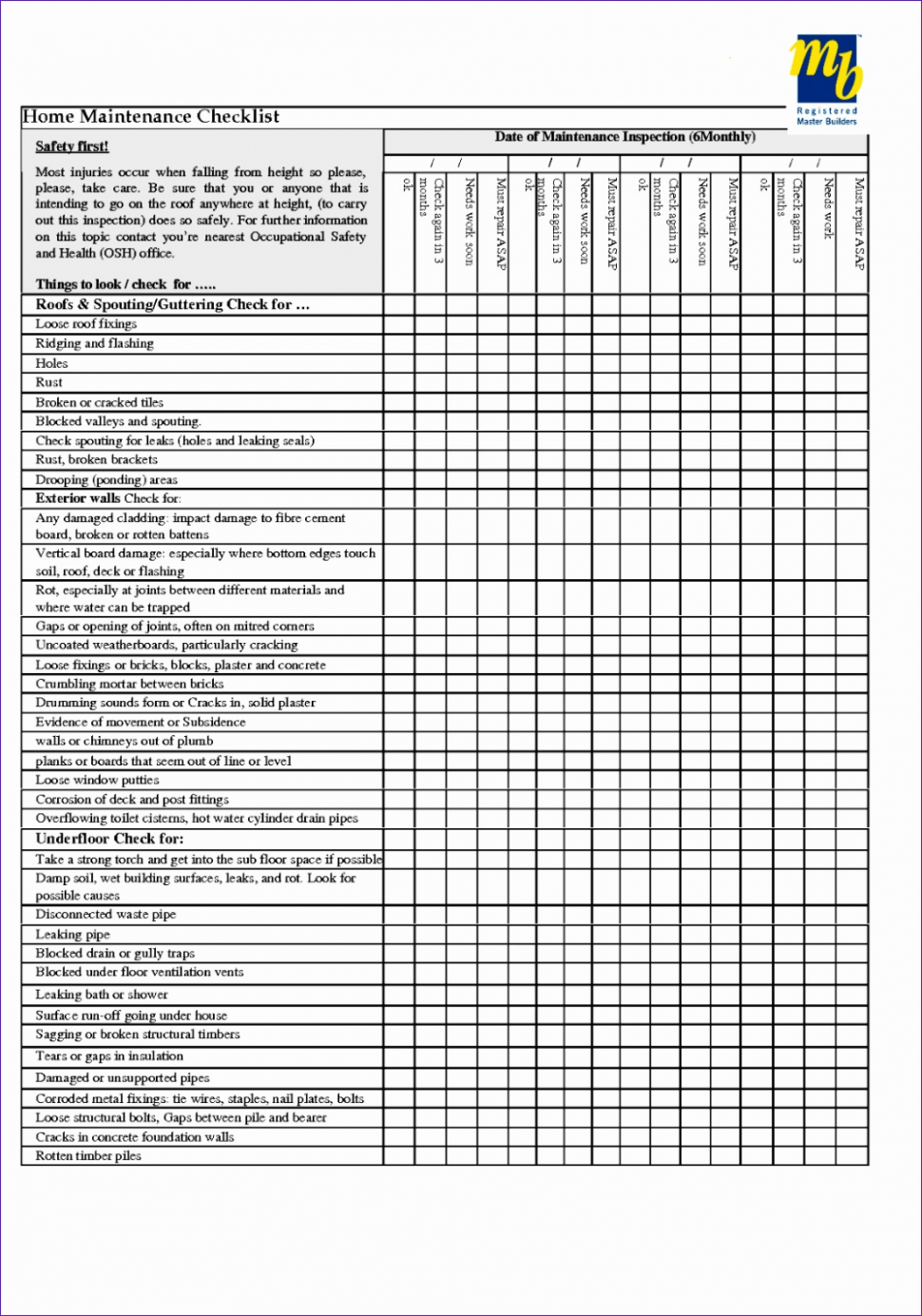 Printable Tool Maintenance Schedule Template PDF