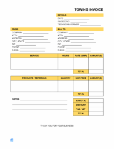 Editable Tow Truck Service Invoice Template PDF