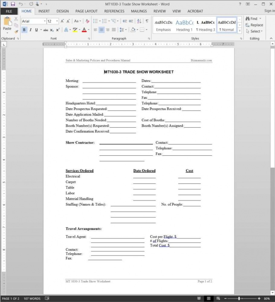 Printable Trade Show Order Form Template PDF