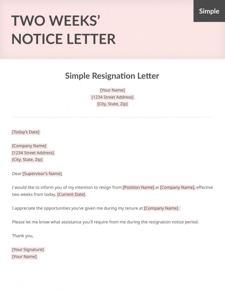  Two Weeks Resignation Letter Template PPT