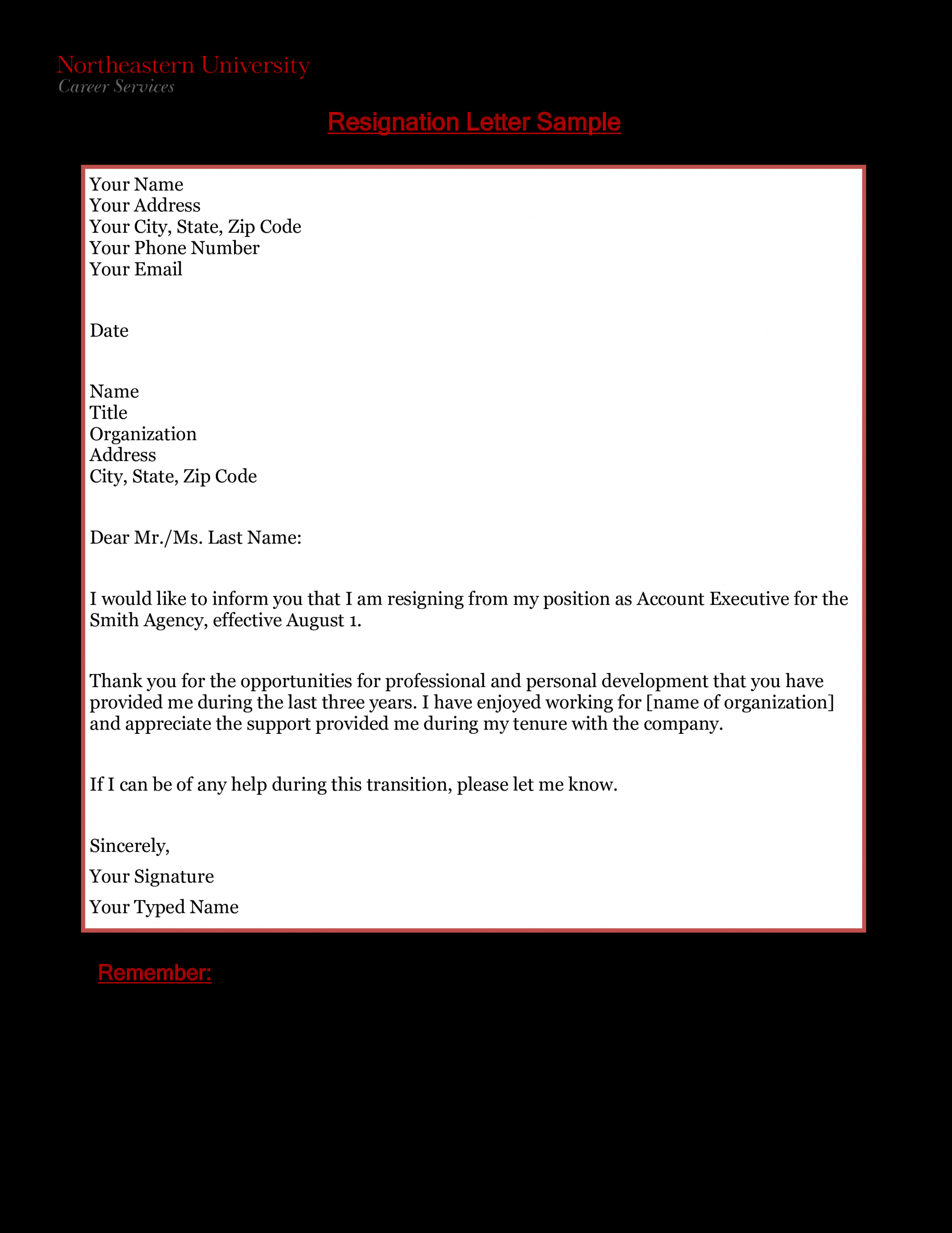 Editable Waiter Resignation Letter PDF