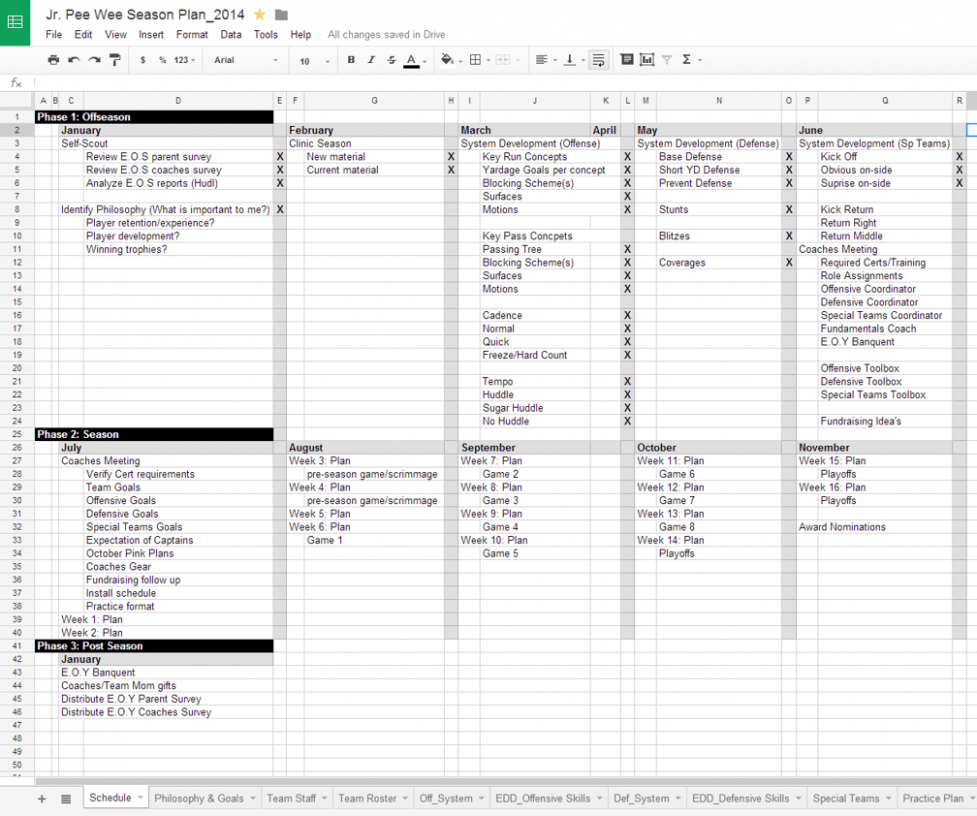 Free Youth Football Practice Plan Template CSV