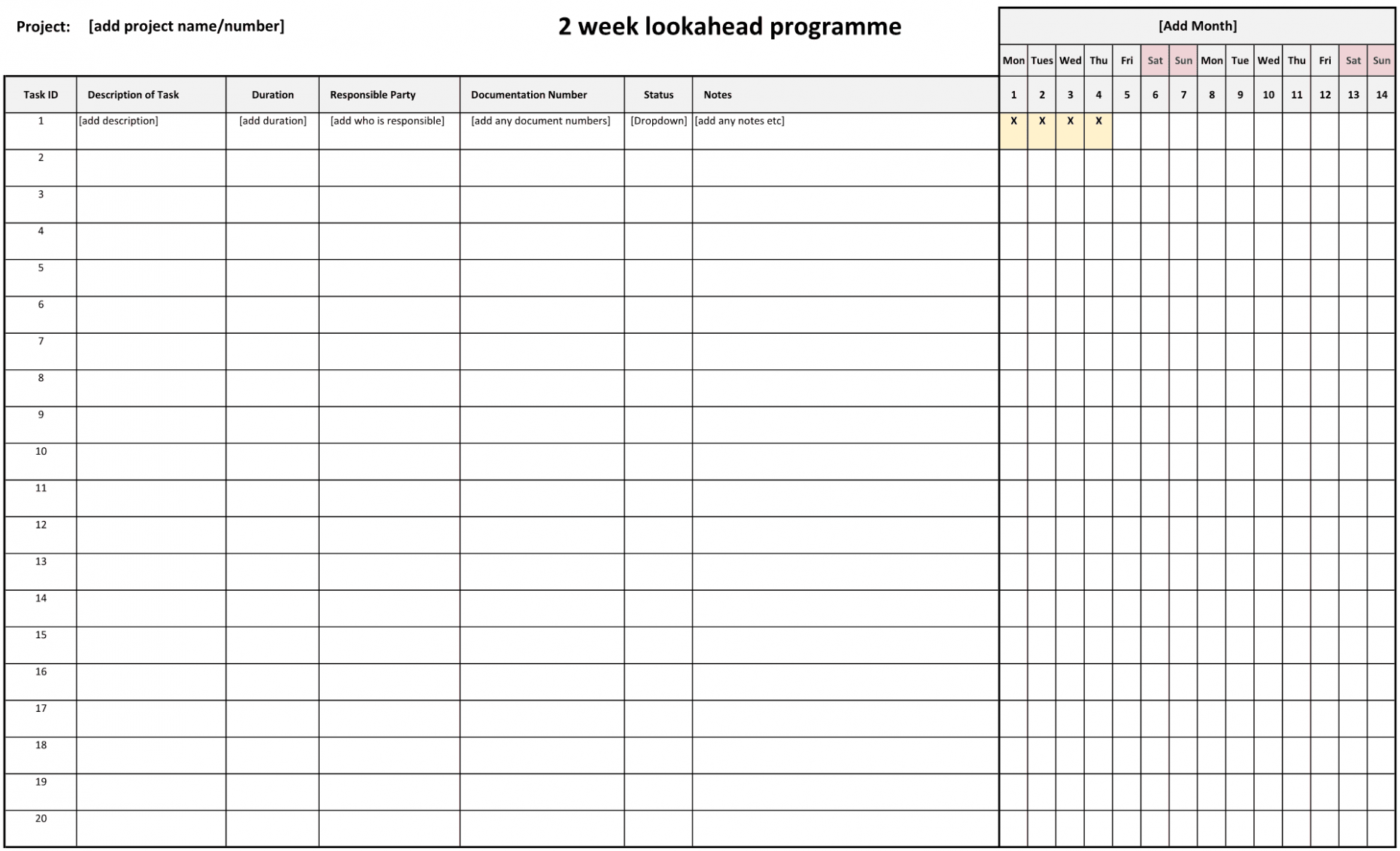  2 Week Look Ahead Schedule Template PDF