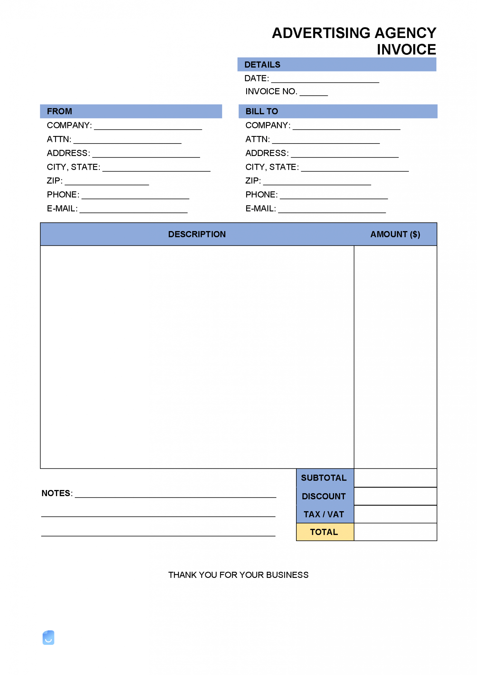 Sample Advertising Agency Invoice Template PPT