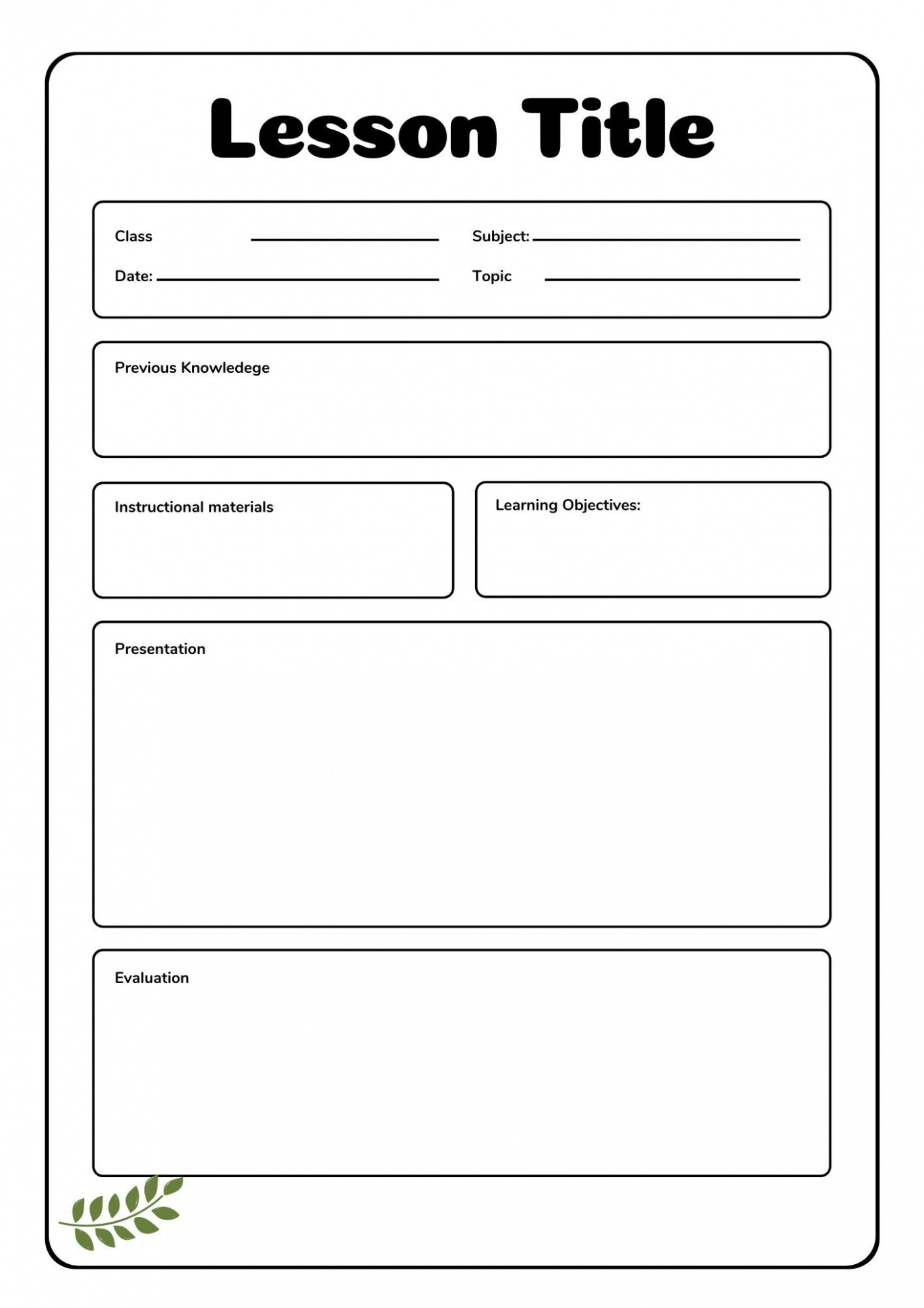 Editable After School Lesson Plan Template PDF
