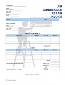 Printable Air Conditioning Service Invoice Template Word