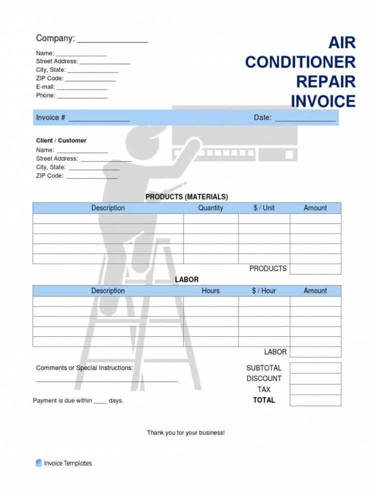 Sample Air Conditioning Service Invoice Template Sample