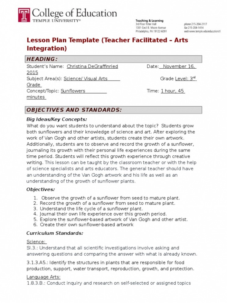  Arts Integration Lesson Plan Template PPT