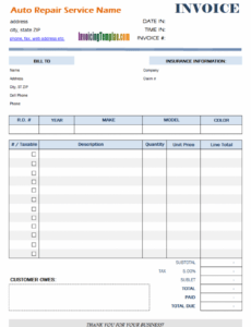Sample Automotive Service Invoice Template PDF