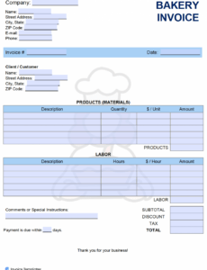 Sample Bakery Invoice Template Sample