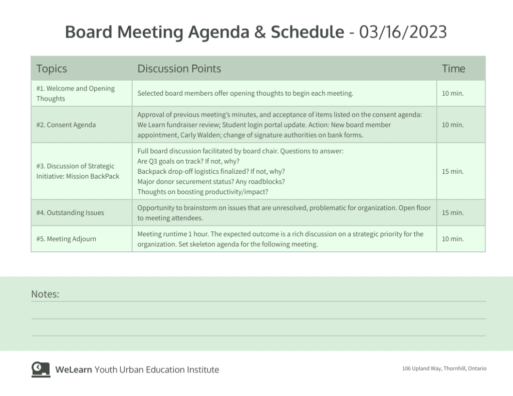 Free Board Meeting Schedule Template Word
