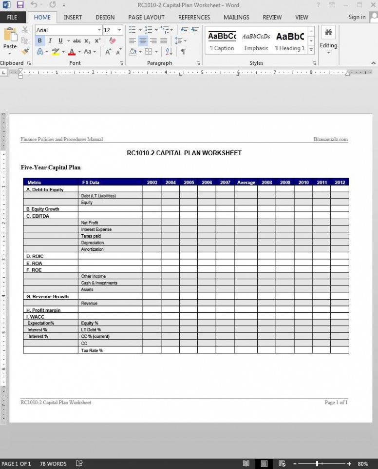 Printable Capital Improvement Plan Template Excel