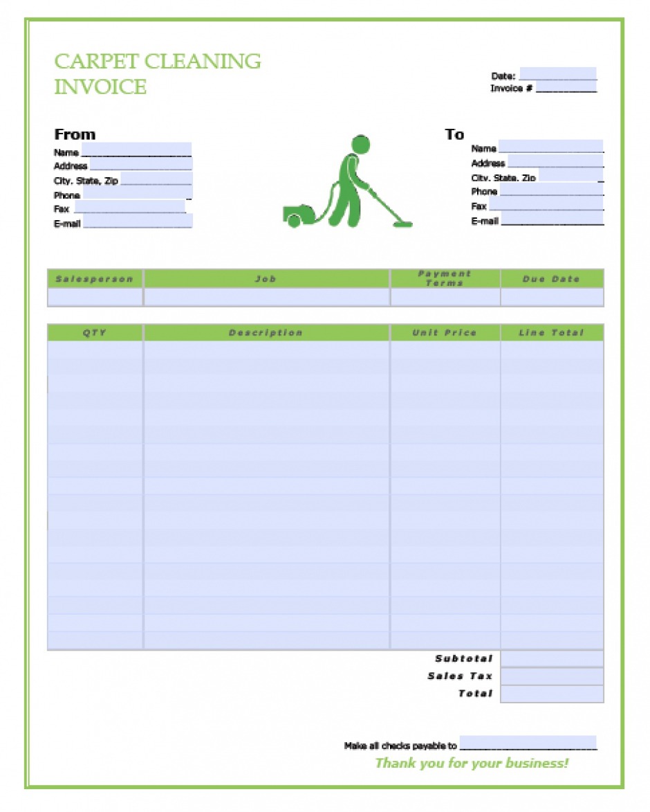 Printable Carpet Cleaning Invoice Template Excel