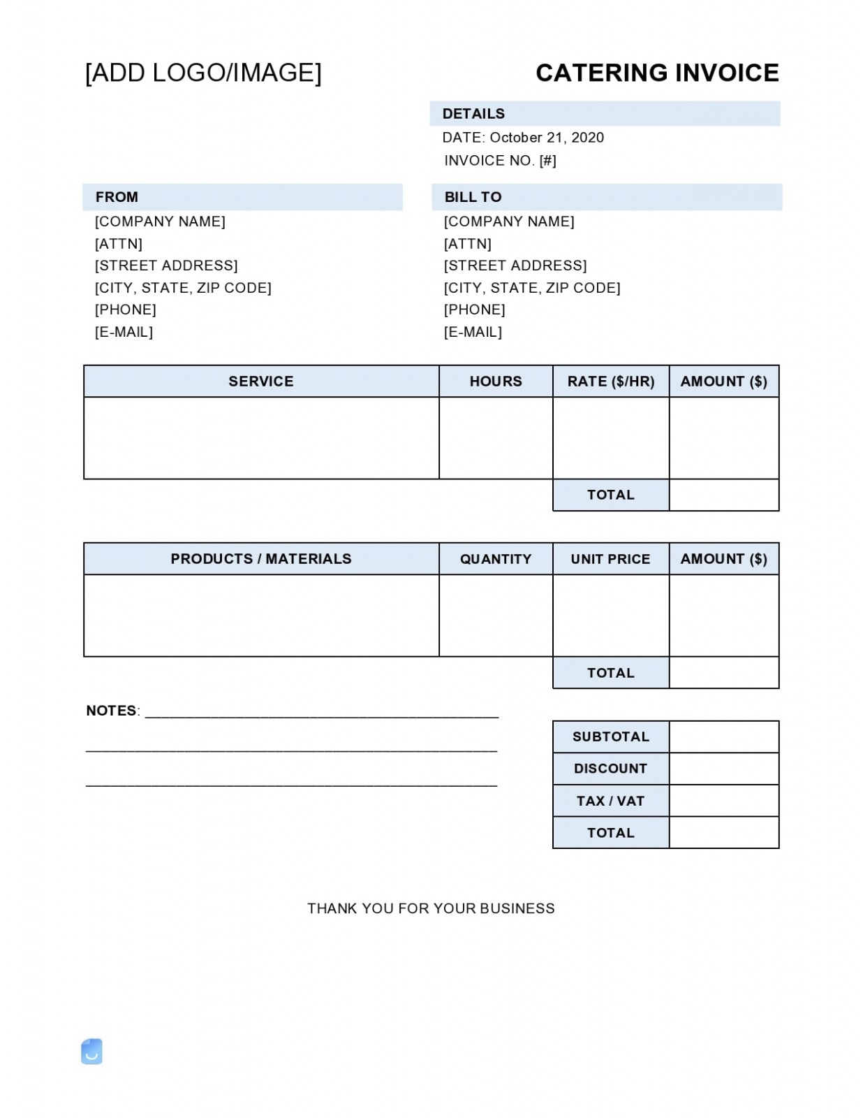 Editable Catering Bill Invoice Template PDF Editable Catering Bill Invoice Template PDF