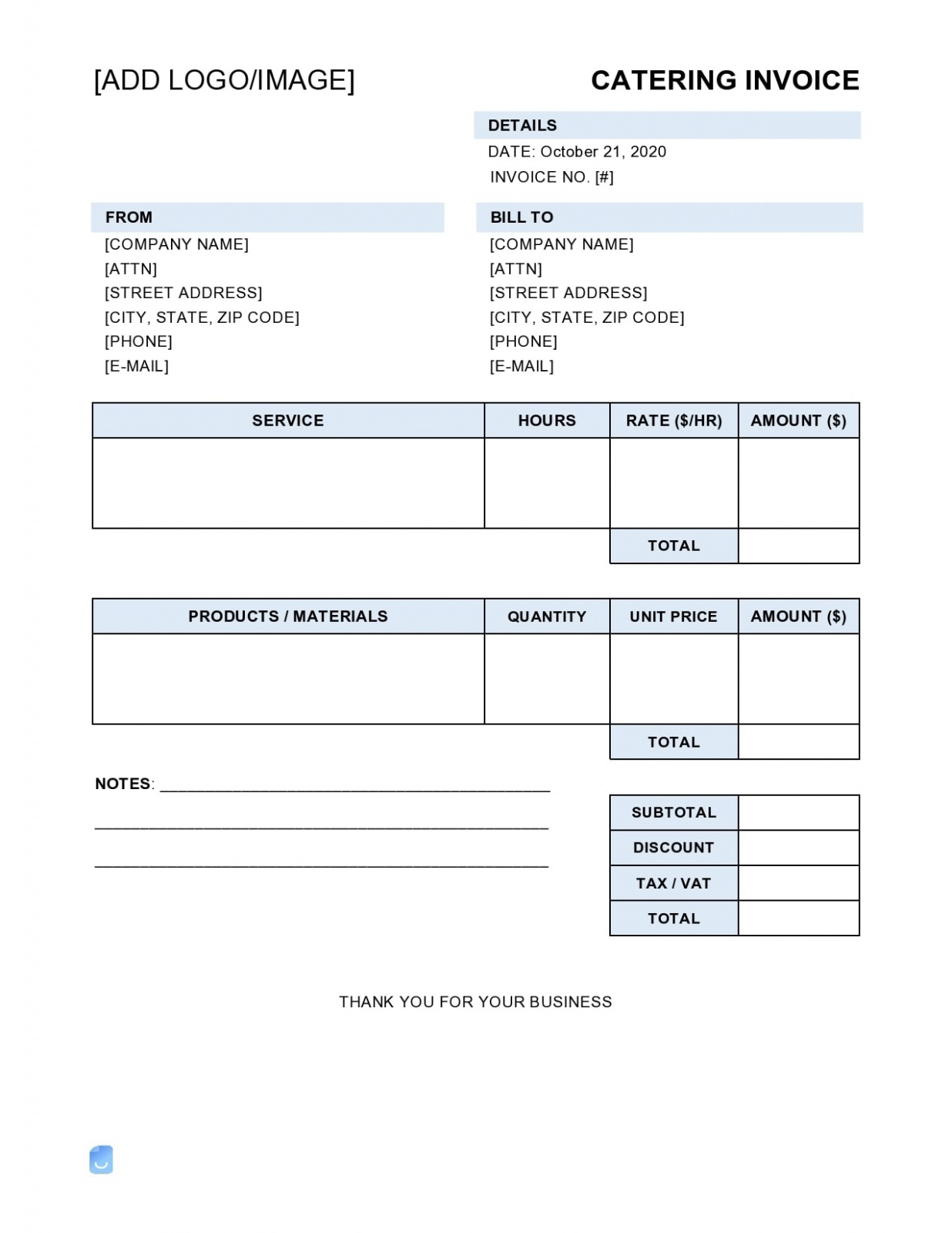 Editable Catering Bill Invoice Template PDF