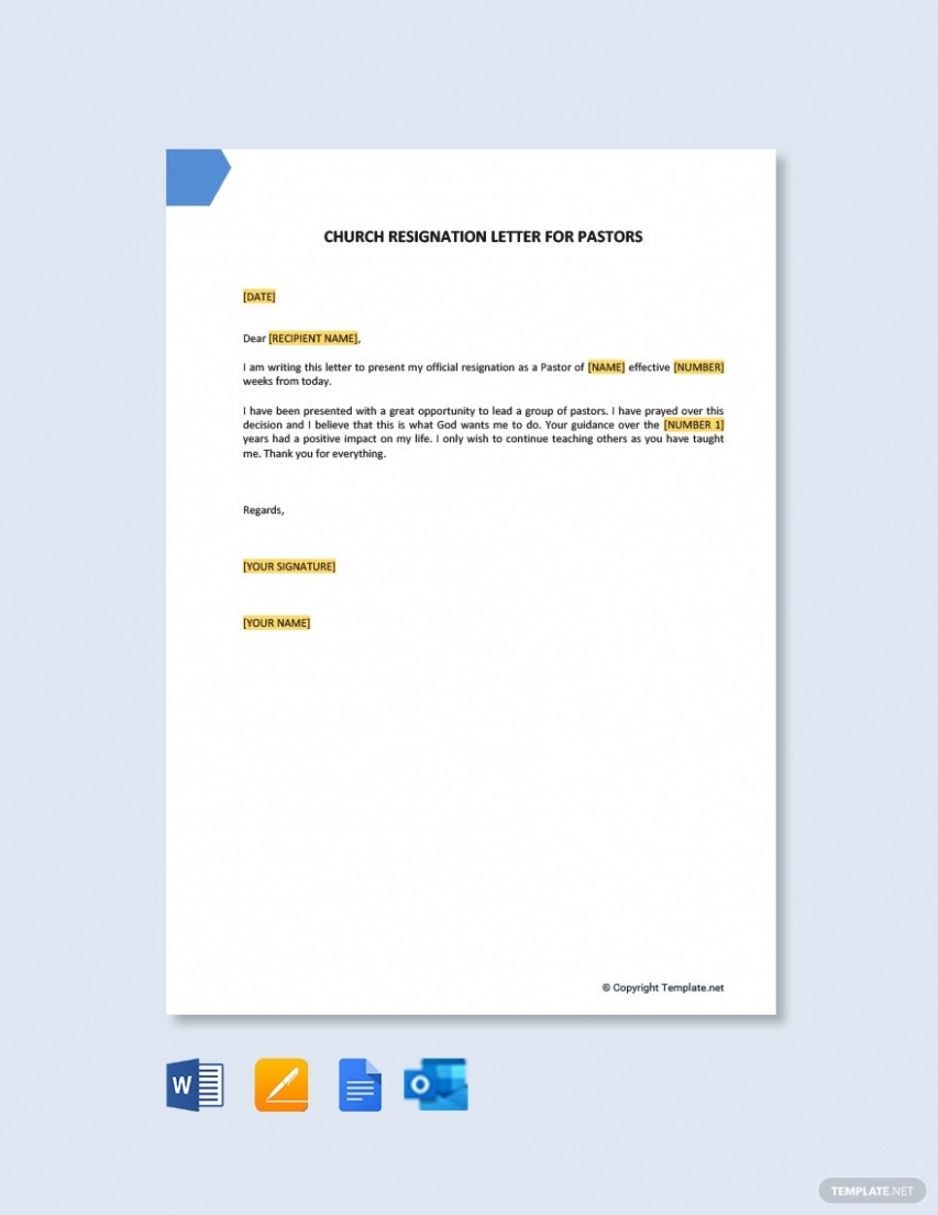 Editable Church Resignation Letter For Pastors Docs