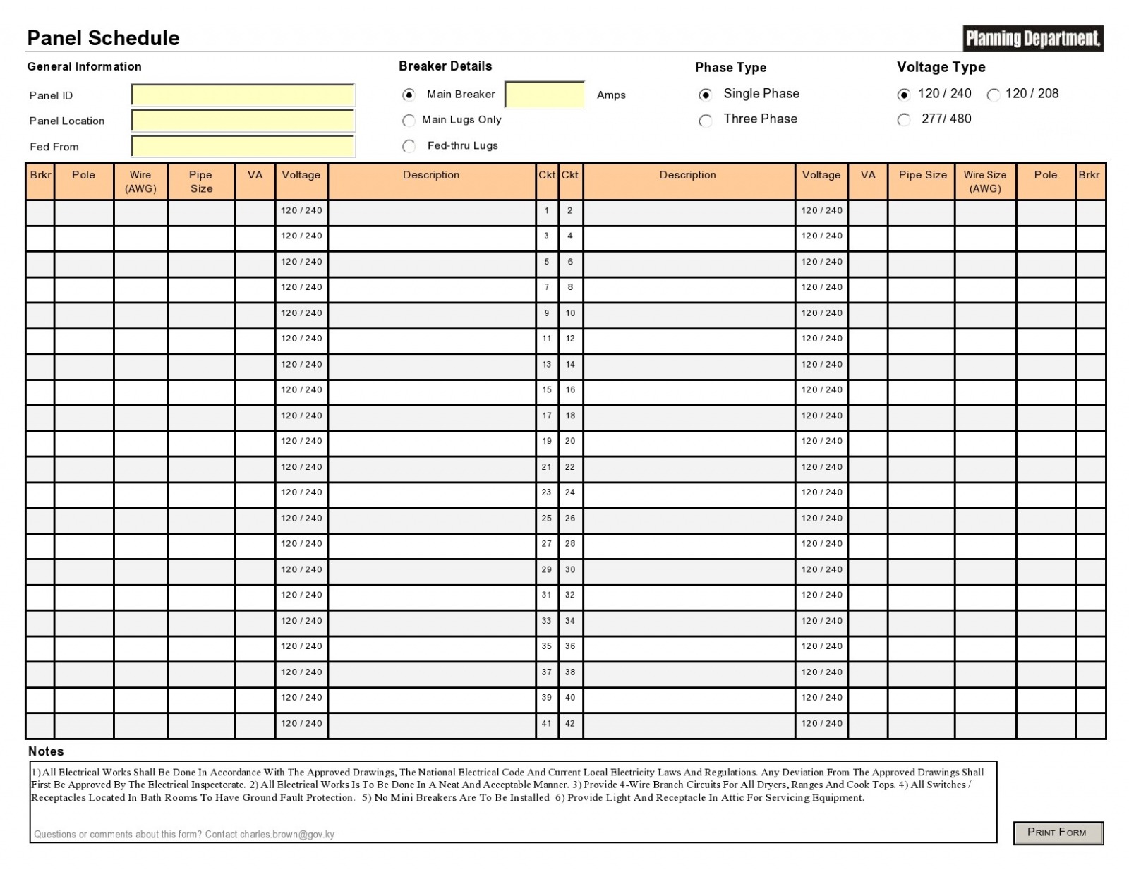 Free Circuit Breaker Panel Schedule Template Sample