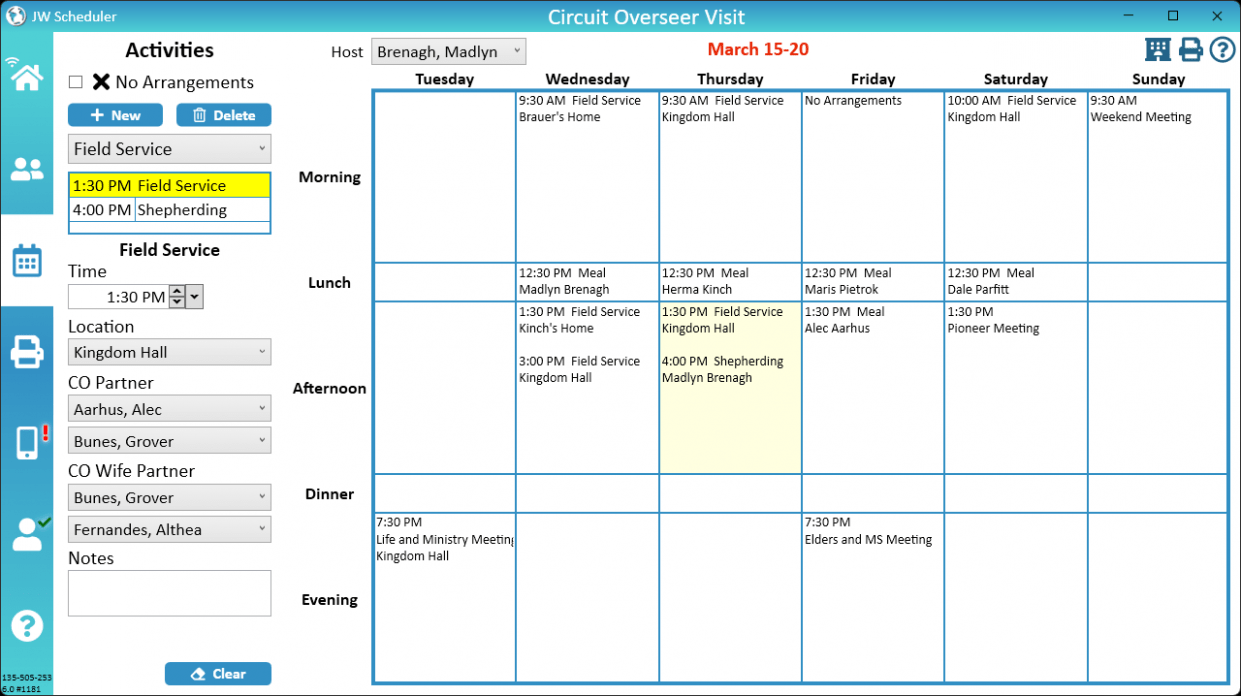 Printable Circuit Overseer Visit Schedule Template PPT