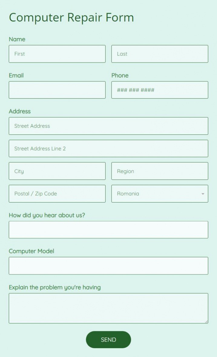 Printable Computer Repair Order Form Template PDF