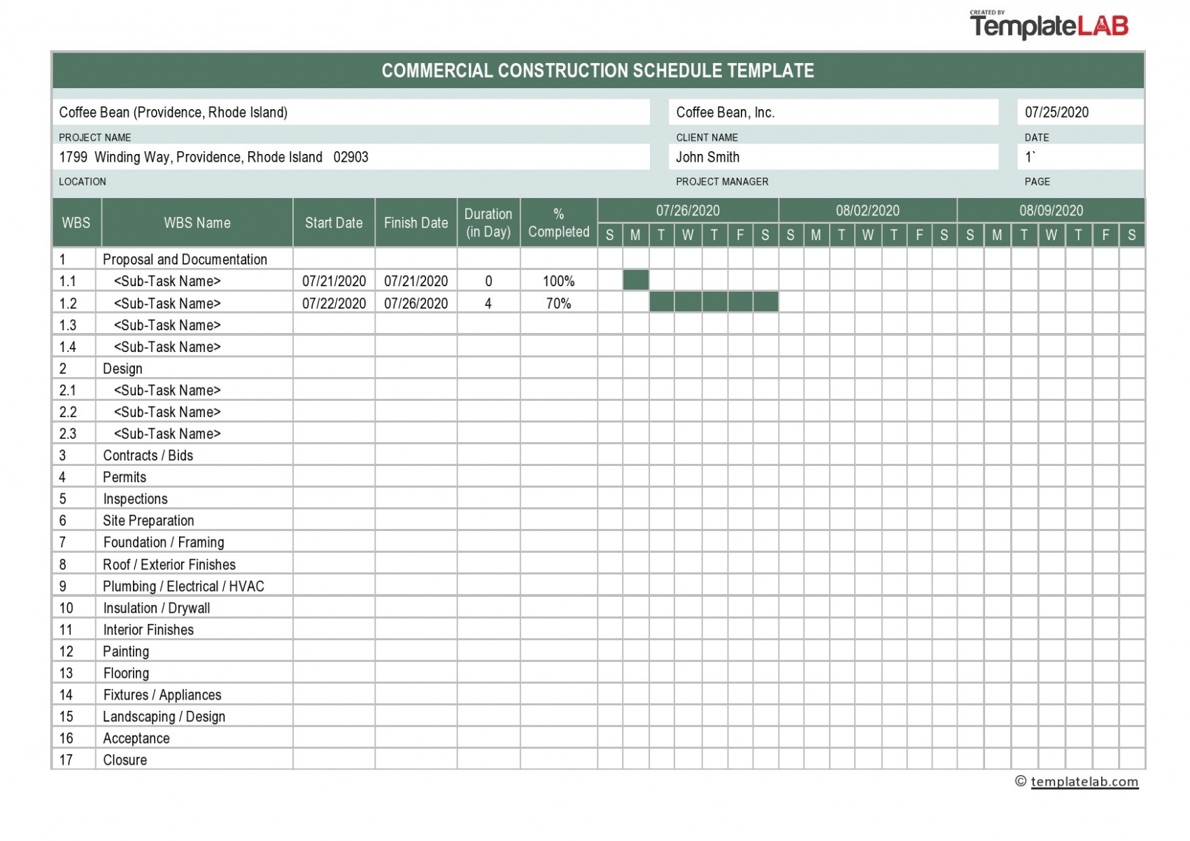 Printable Construction Job Schedule Template Docs