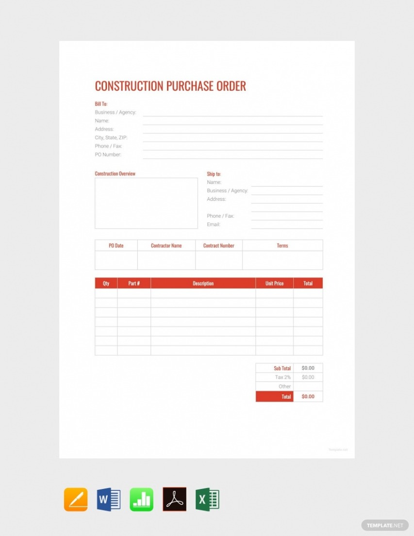 Sample Contractor Purchase Order Template PPT