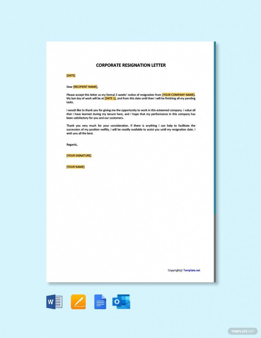  Corporate Officer Resignation Letter Word