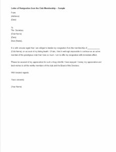 Country Club Resignation Letter CSV
