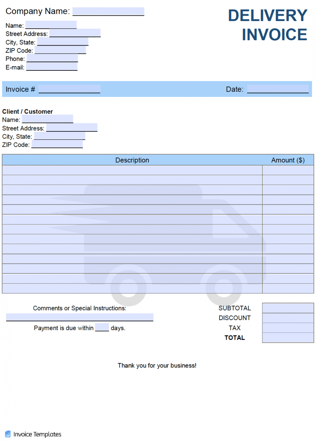 Printable Delivery Service Invoice Template Sample