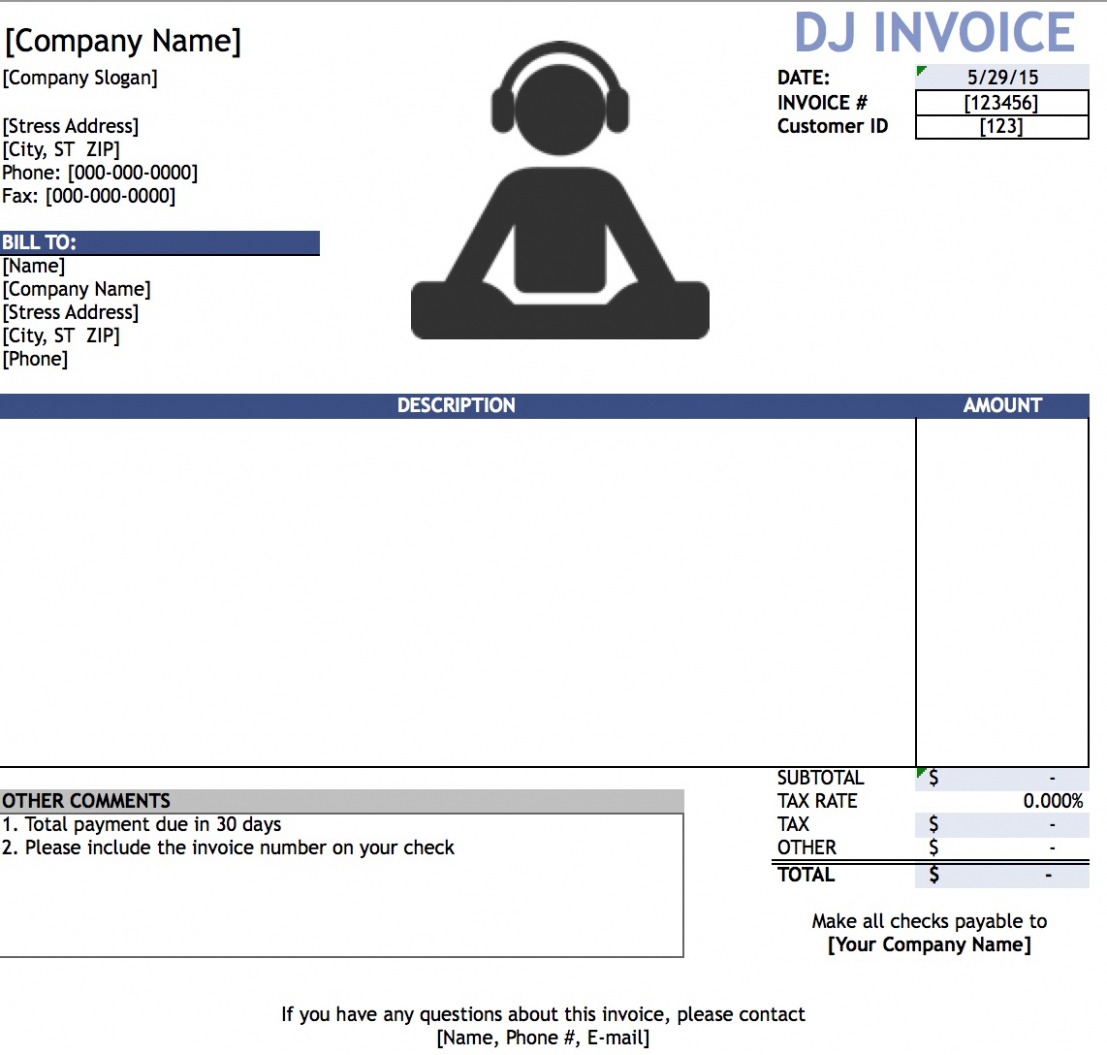 Printable Dj Service Invoice Template Word Printable Dj Service Invoice Template Word