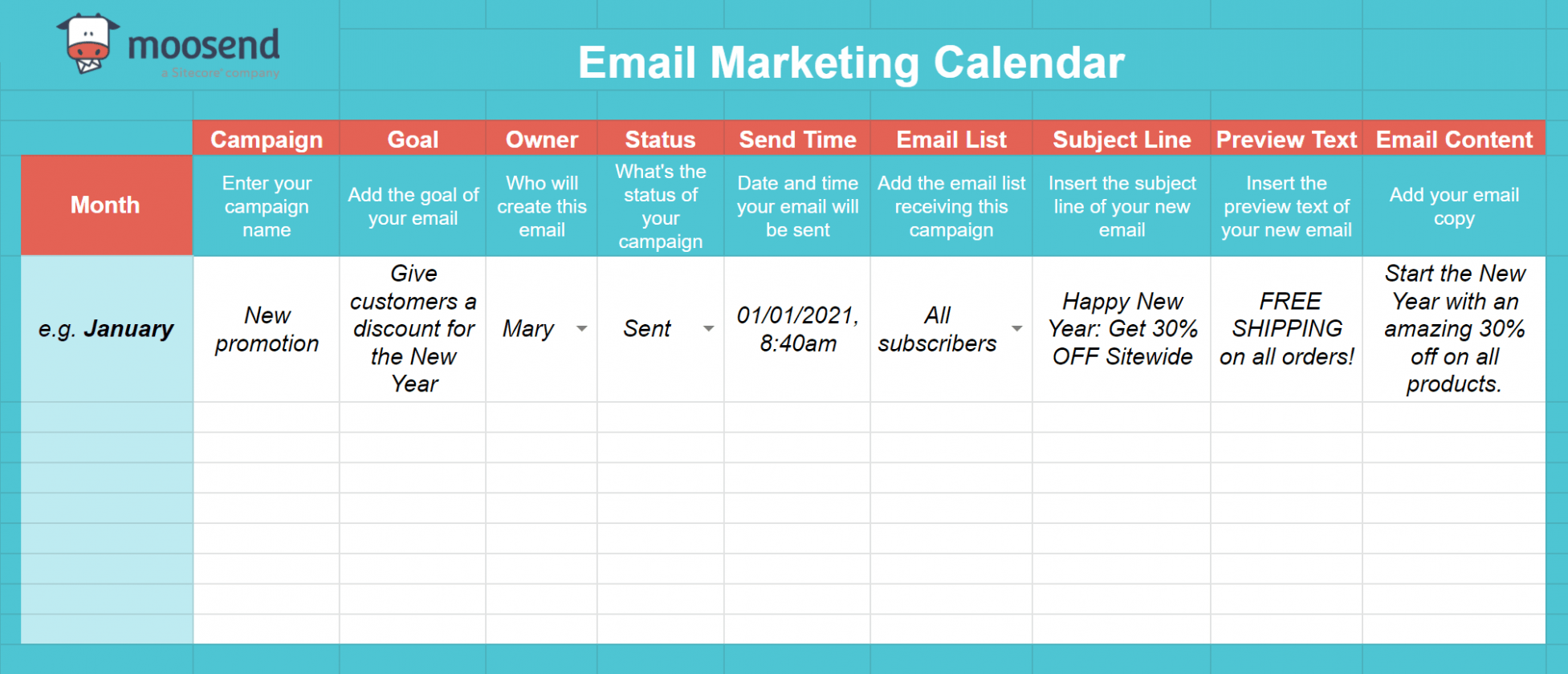 Printable Email Marketing Schedule Template Excel