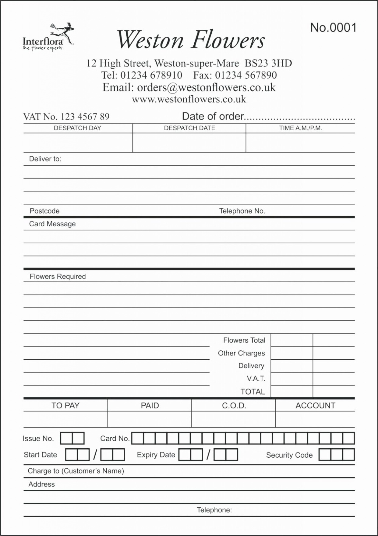 Sample Florist Order Form Template CSV