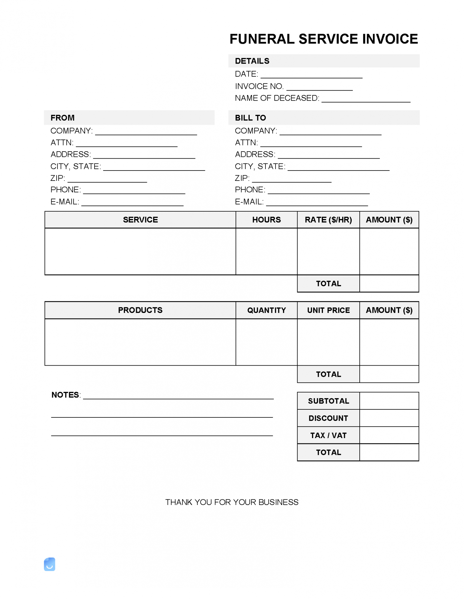 Sample Funeral Home Invoice Template 