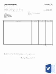 Sample Generic Billing Invoice Template Word