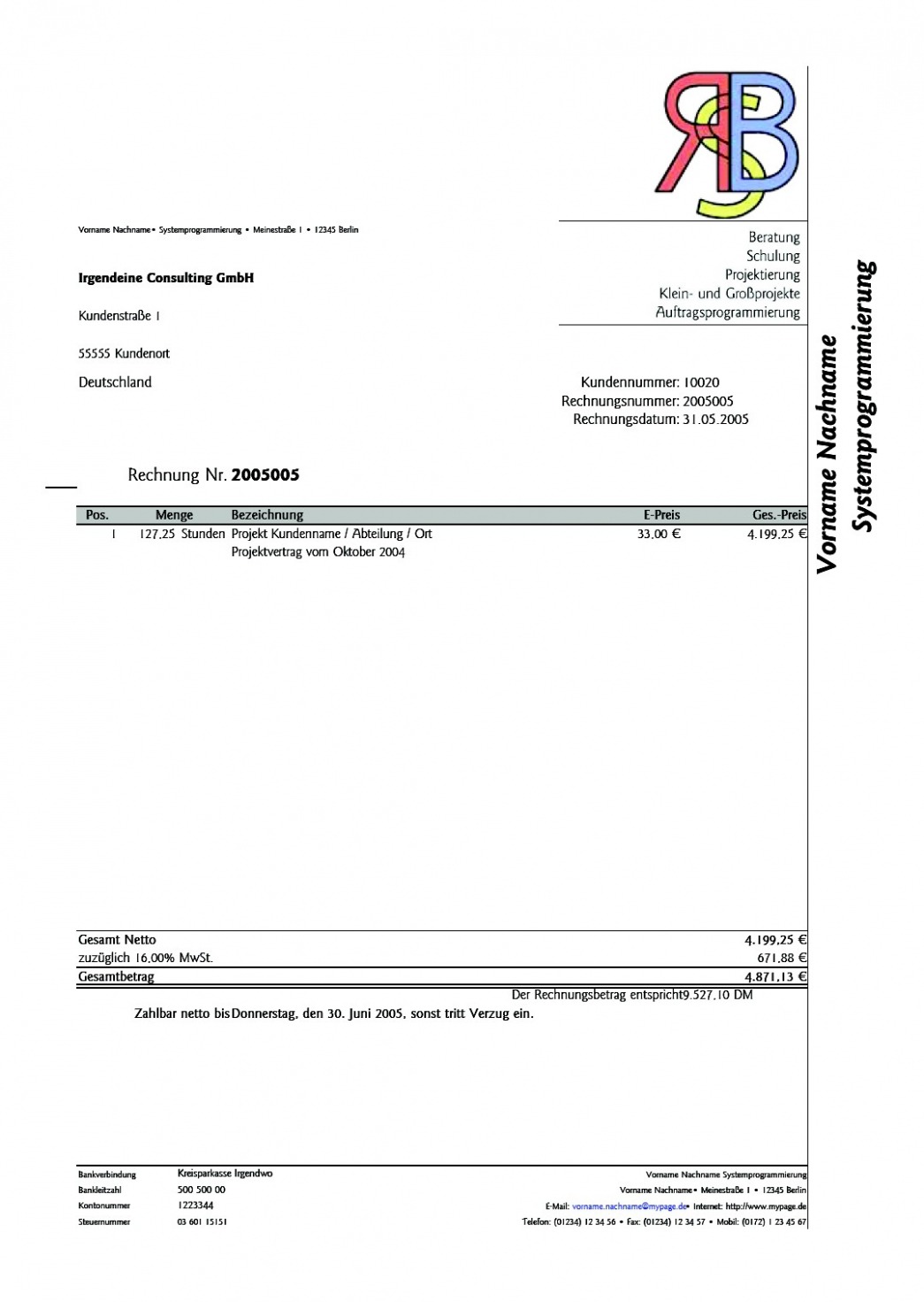 Sample German Invoice Template PPT