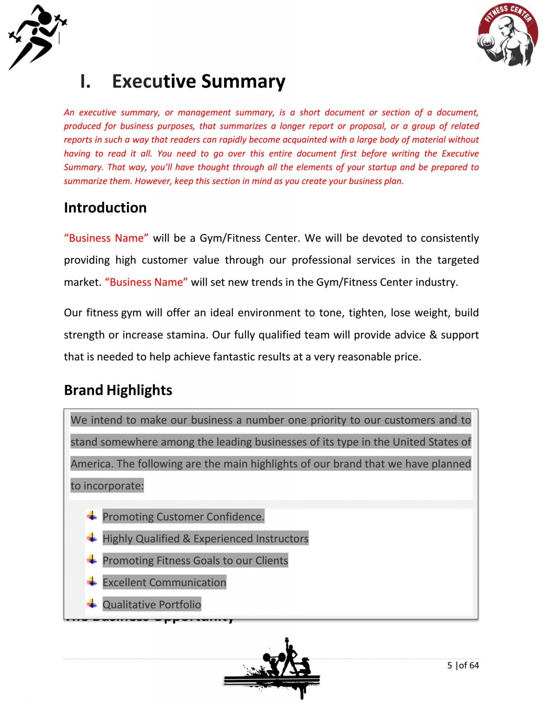  Gym Business Plan Template Excel