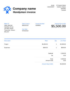 Editable Handyman Invoice Template Sample