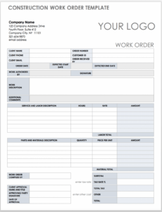 Editable Handyman Work Order Template Doc