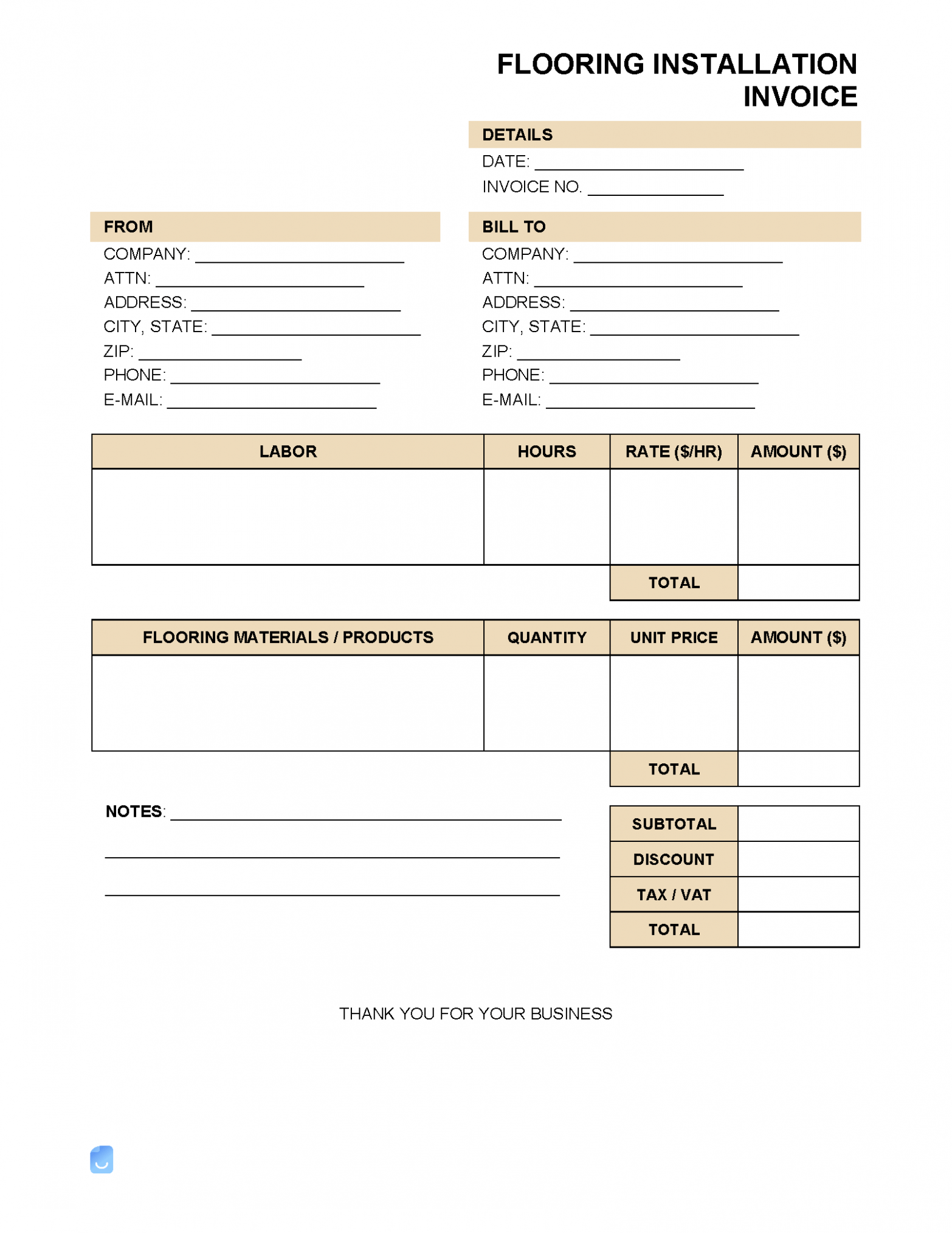 Editable Hardwood Flooring Invoice Template PPT