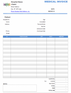 Sample Hospital Billing Invoice Template Word