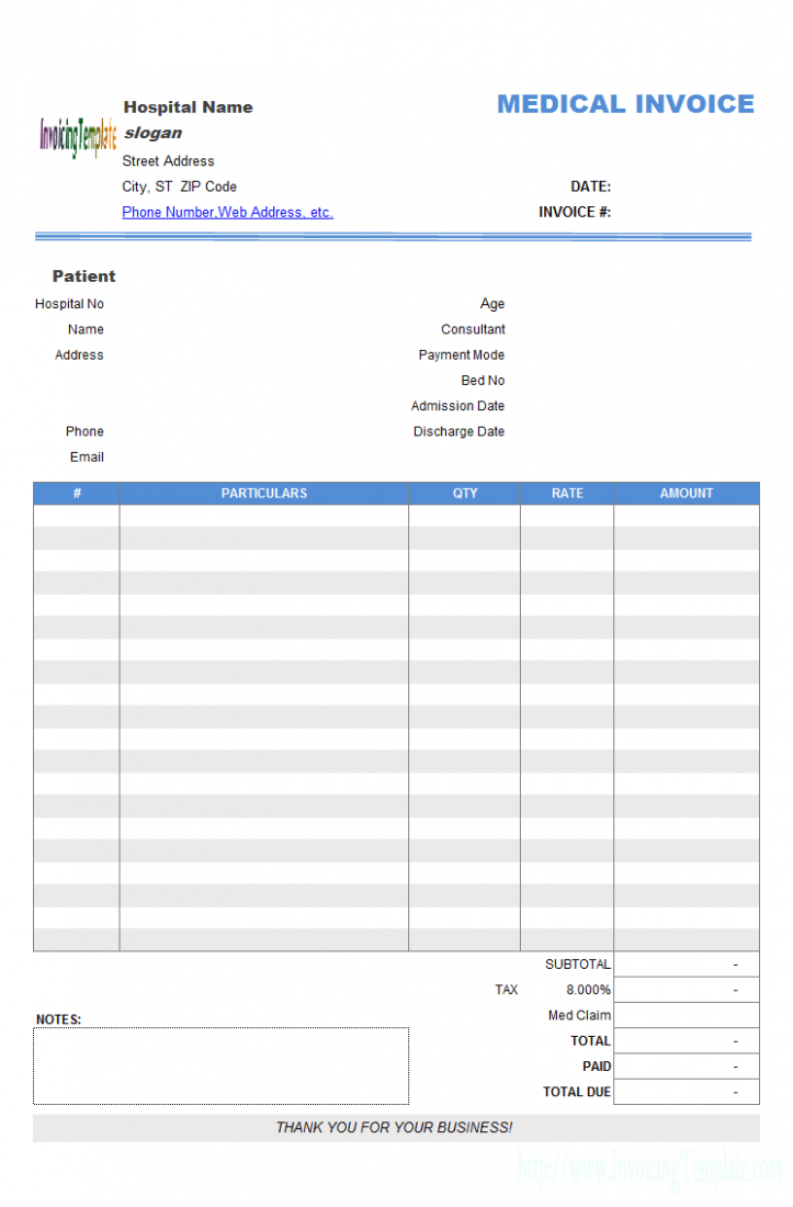 Editable Hospital Billing Invoice Template Sample