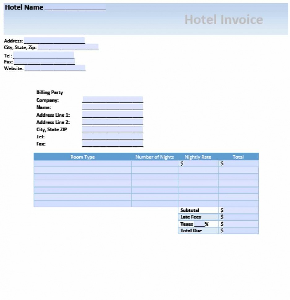 Editable Hotel Billing Invoice Template 