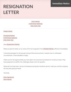Editable Immediate Resignation Letter For Health Reasons Doc