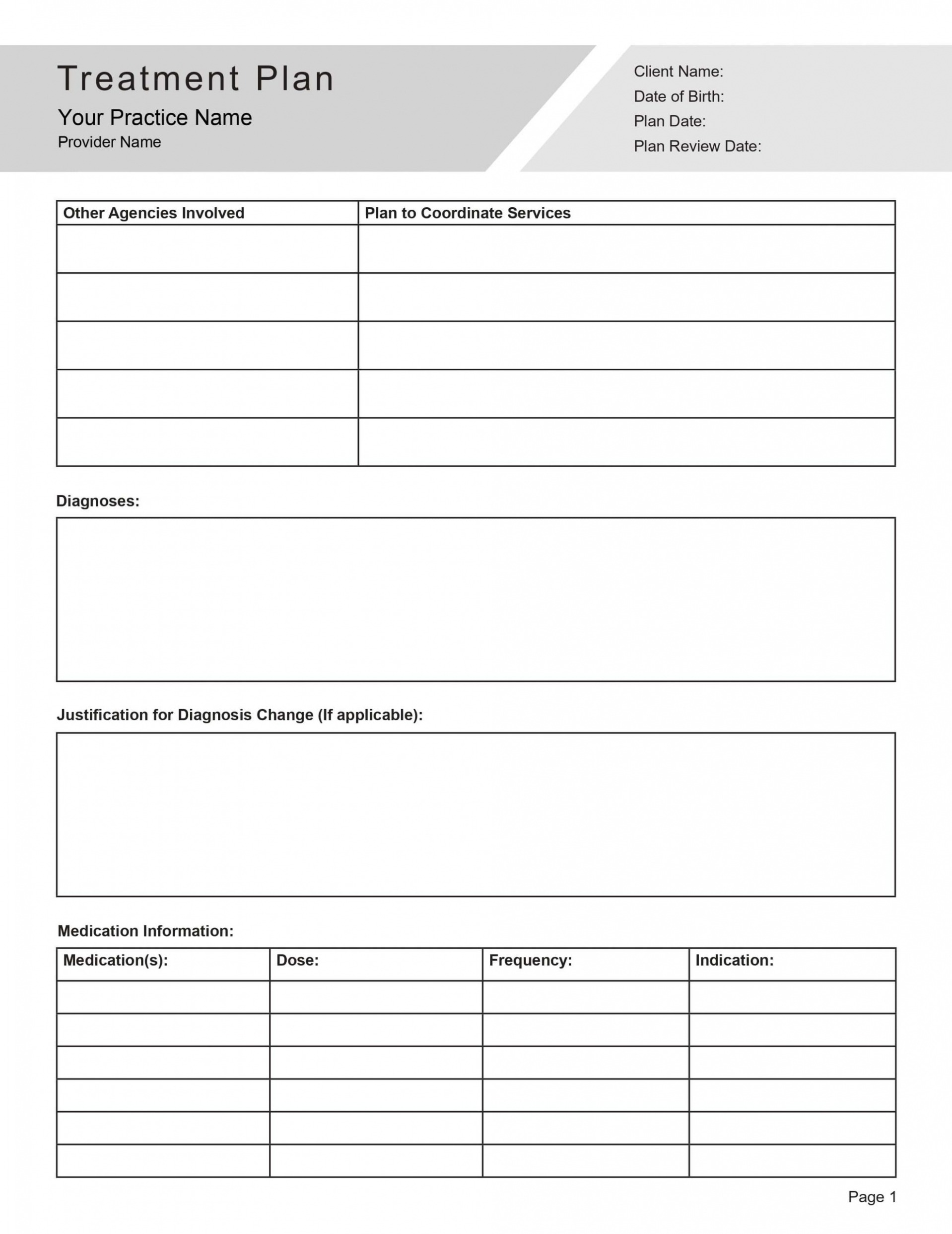 Editable Individualized Treatment Plan Template Docs